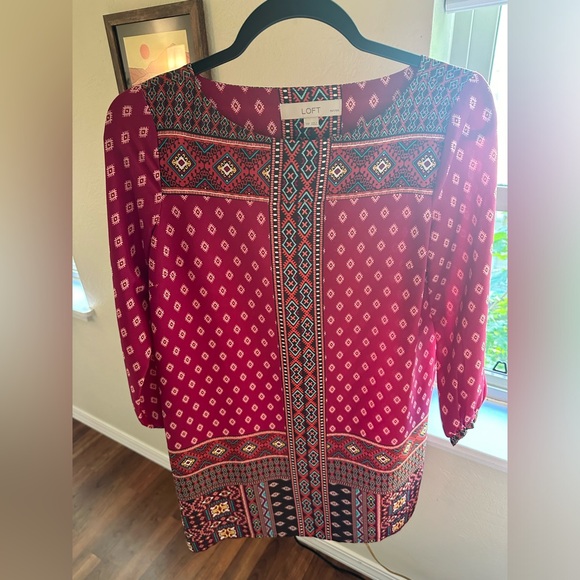 LOFT XXSP Diamond Mosaic 3/4 Sleeve Dress - Picture 3 of 10